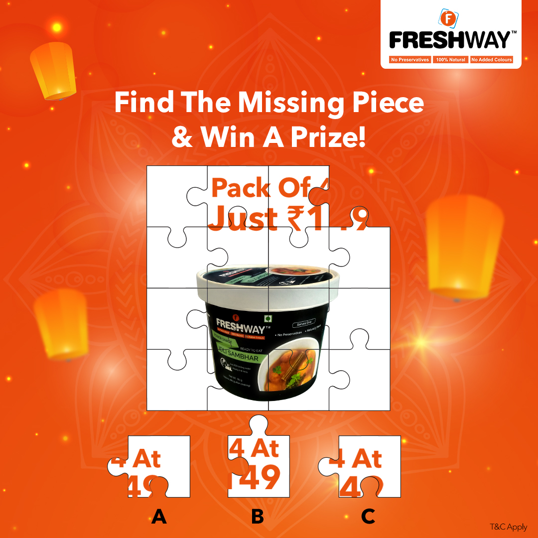 freshwayfood's tweet image. #Contest2 Find The Missing Piece &amp;amp; Win
• Share your answer in the comments - A or B or C 
• Tag Friends
• Follow us - @freshwayfood 

Diwali With Freshway, Contest 2 Winners Will Be Announced On 12th November 2020.

#ContestAlert #Contest #GiveawayAlert #Giveaway