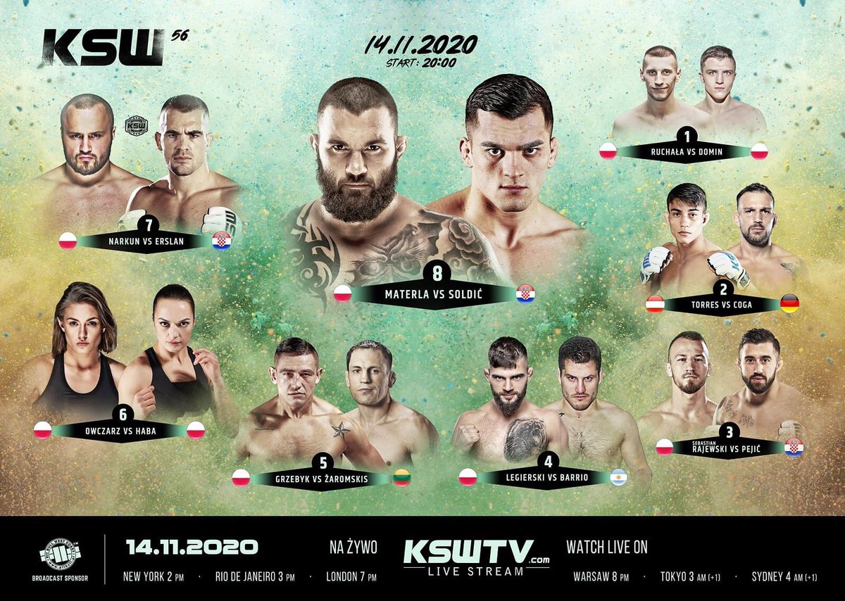 It's FIGHT WEEK! #KSW56

❤️🇵🇱 vs. 🇭🇷🤖
🦒🇵🇱 vs. 🇭🇷💣 
🥊🇵🇱 vs. 🇵🇱🔫
😎🇵🇱 vs. 🇱🇹🌪 
🧨🇵🇱 vs. 🇦🇷🇭🇷🤼‍♂️
🧑‍🚒🇵🇱 vs. 🇭🇷 ⚠️
😡🇩🇪 vs. 🇦🇹🇧🇷🐧
😃🇵🇱 vs. 🇵🇱👊

Watch live this Saturday live on 🖥 KSWTV and the 📲 KSW App!!