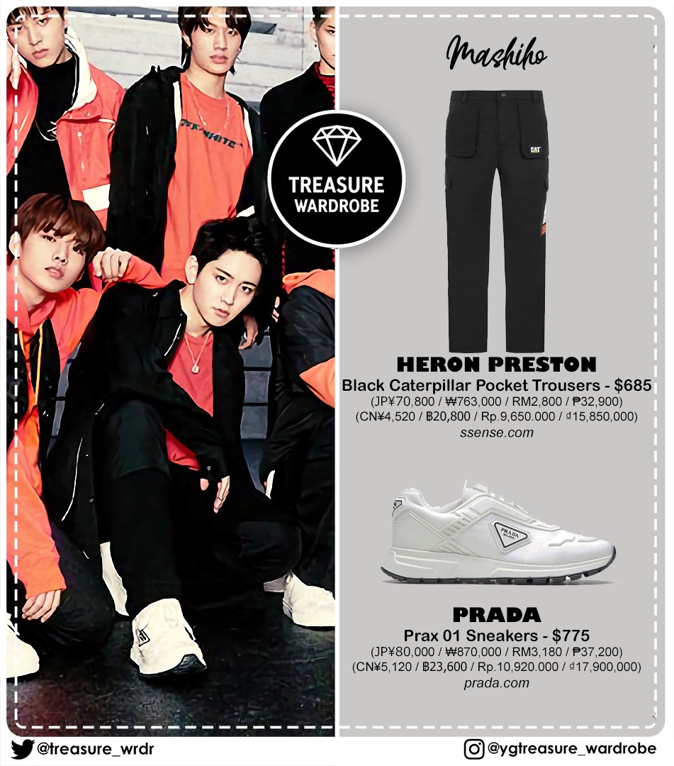 TREASURE_WRDR's tweet photo. #MASHIHO wearing
#HERONPRESTON: Black Caterpillar Edition Pocket Trousers - $685
#PRADA: Prax 01 Sneakers - $775

@treasuremembers
#トレジャー #TREASURE #TREASUREWARDROBE #TREASUREFASHION #트레저 #MASHIHOFASHION https://t.co/JCFOuIc3vf