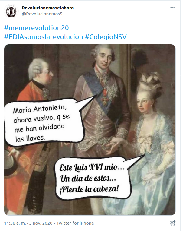CSecundaria's tweet photo. @CeDeC_intef recomienda que: Ya tenemos ganadores del III Concurso Nacional de Memes:
Frase célebre: #HistoriaJPO de Valencia 🏋️♀️
Meme de humor:
🥇 #ColegioNSV de Madrid
🥈 @CarmelitasSC_VG de Vitoria
No te pierdas el artículo con la experiencia #memerev… https://t.co/UPx9F1JeLN