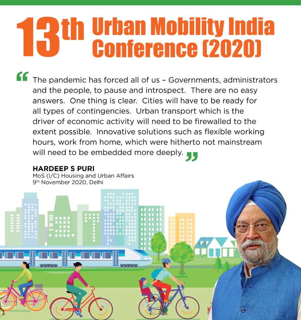 MoHUA_India's tweet photo. “... Cities will have to be ready for all types of contingencies.  Urban transport which is the driver of economic activity will need to be firewalled to the extent possible...”
- MoS H&amp;UA @HardeepSPuri https://t.co/pQ1lVIg4EA