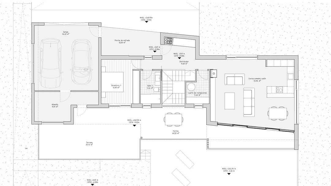 DUQUEYZAMORA's tweet photo. Los volúmenes de la vivienda se disponen en la dirección de la pendiente de manera escalonada para tener mayor superficie de #Fachada al #Sur con todas las estancias #soleadas ☀️☀️☀️☀️
#Passivhaus #ArquitecturaBioclimatica #Confort https://t.co/vLQ3ghOL4n