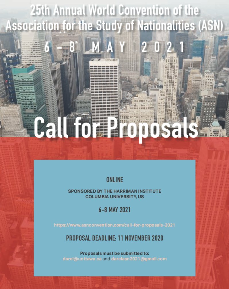 ASN_Org's tweet photo. 3 days left to send proposals for #virtualASN 2021 Convention! We welcome theoretical/empirical studies on Eurasia, nationalism, migration & more! Deadline 11 Nov. See: https://t.co/PnlShQrMQG Pass it on @KingsRussia @CarnegieRussia @CHRussiaEurasia @ZOiS_Berlin @BASEES @MyBISA https://t.co/9bRtbNwxcu