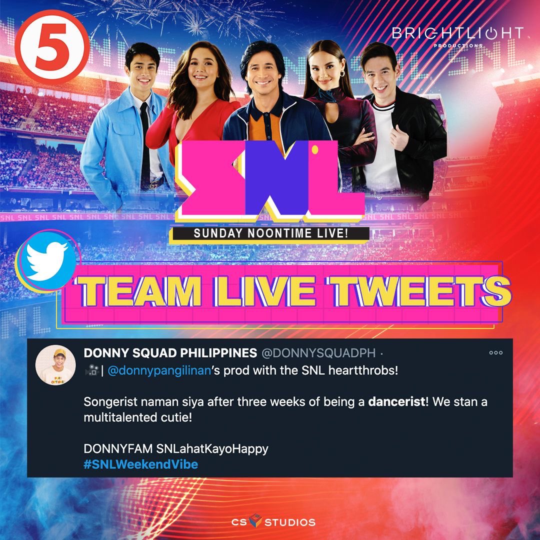 CSstudiosph's tweet photo. Weekend well-spent kasama kayo Team Live!! Maraming salamat! Kitakits uli next Sunday sa SNL, 12PM sa TV5! #SNLWeekendVibe https://t.co/q098FnqN5B