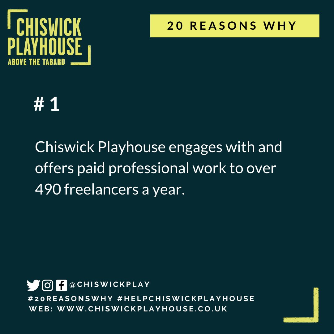 Over the next four weeks, we will be sharing 20 Reasons why you should support Chiswick Playhouse. 

We need to raise £35,000 as we are unable to reopen with our full programme. 

crowdfunder.co.uk/chiswickplayho…

#20ReasonsWhy