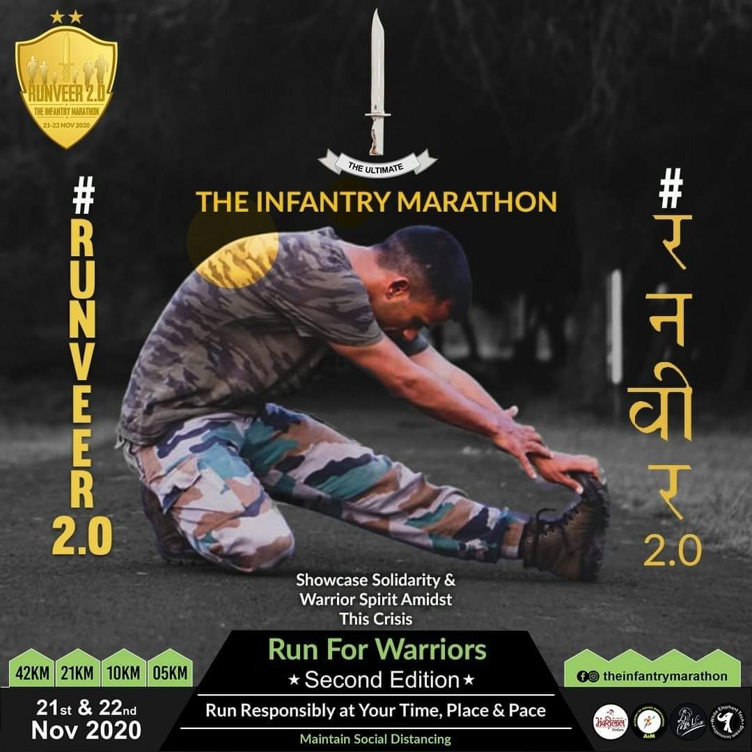 Runveer6O's tweet photo. Showcase the solidarity and warrior spirit
We are here with the virtual edition of The Infantry Marathon
Join us on 21st &amp; 22nd November 2020

#TIM #TheInfantryMarathon #RunforRun #Mhow #Secondedition #RunForNation #NationFirst #VirtualMarathon https://t.co/uy68i2bVtz