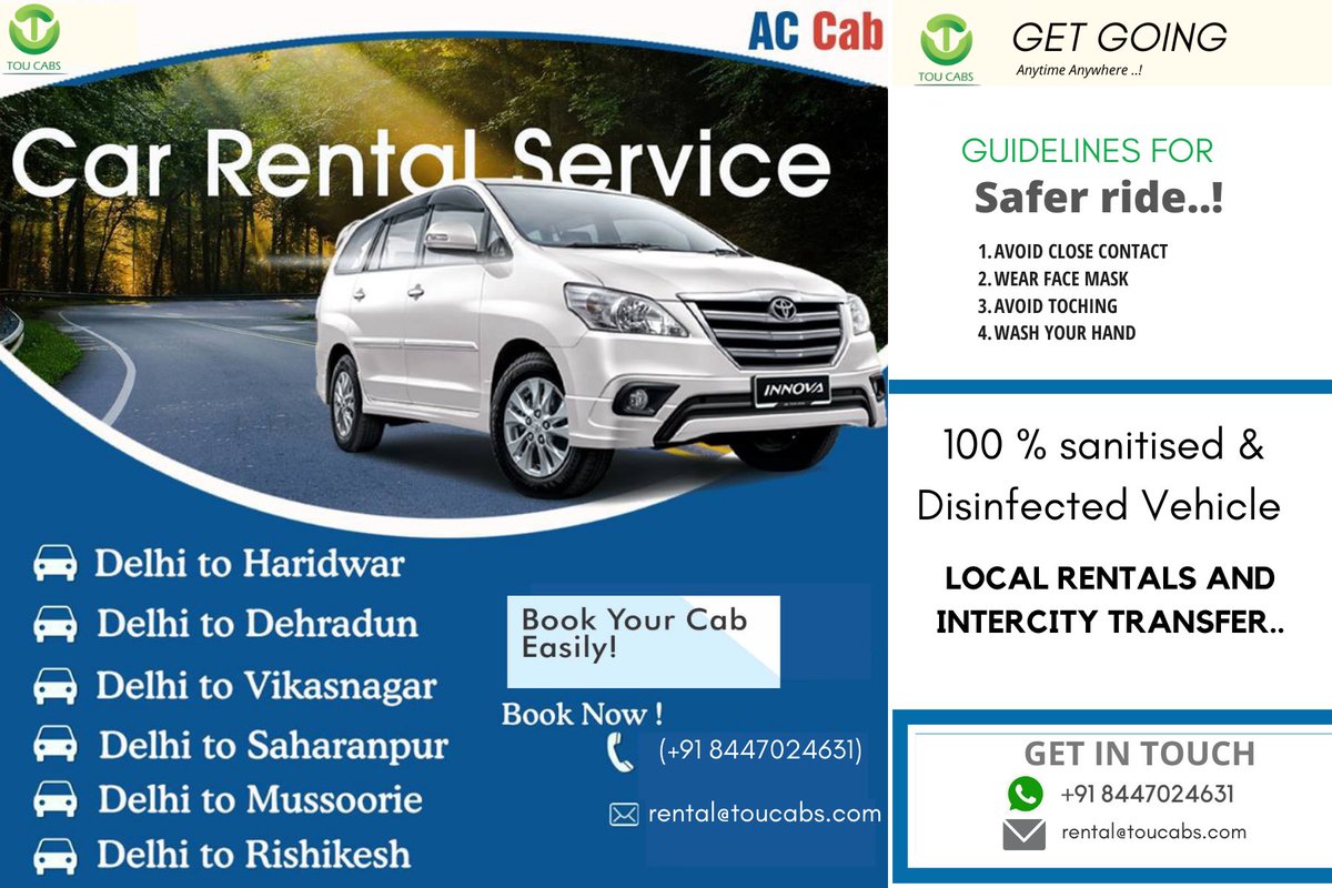 Traveloutsav's tweet photo. Car rental services in Delhi, Book a safer ride with TOU cabs... #carrental #covidprecaution #rentalcar https://t.co/eZzKJqcMzY