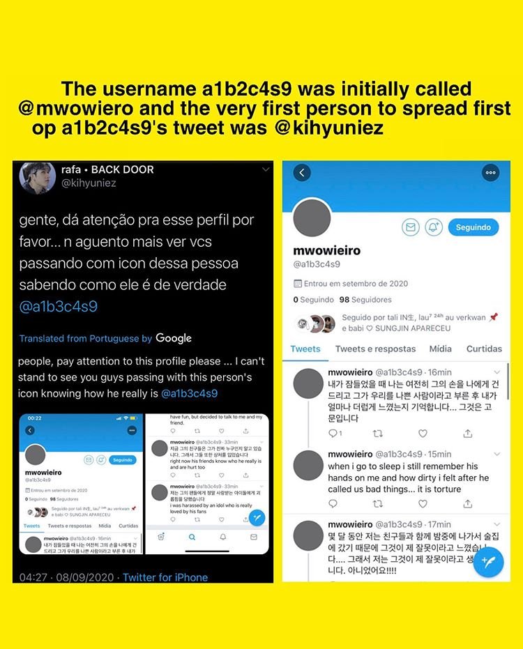 We all know woojin's controversy started w  @a1b3c4s9. Now I'm gonna expose everything about woojin's scandal.1) who's Rafa: rafa @/kihyuniez is a Brazilian STAY who shared op's story after 16m of op tweeting her story when op hinted at woojin after 1h of her initial tweets