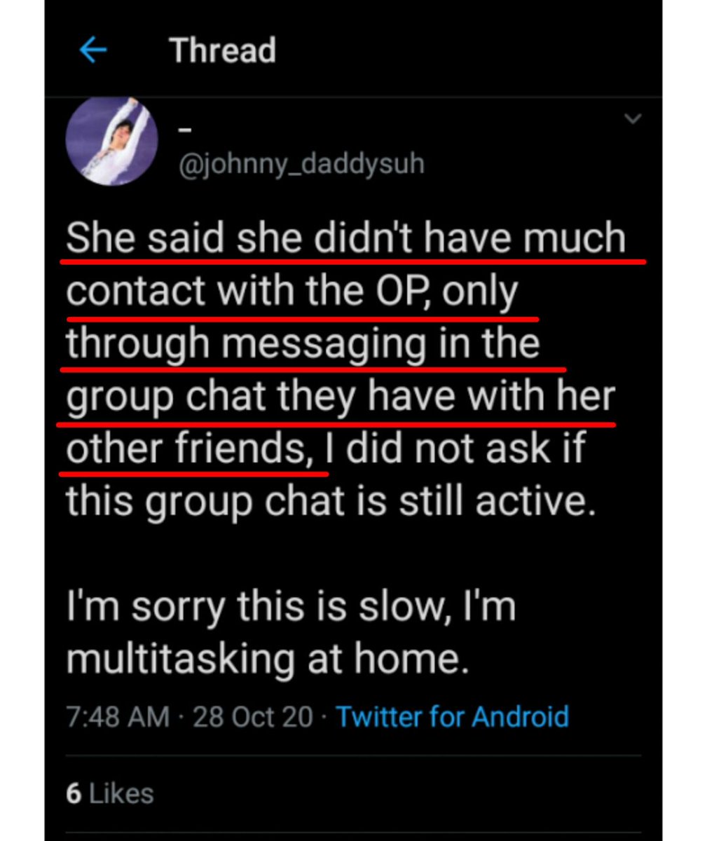 V) they don't have much contact w the op (pic 13) , they only know her through a gc but when op told them she was assaulted everyone believed her ?!? She doesn't know when op visited korea, where she went, which bar she went to but they all still shared her story?