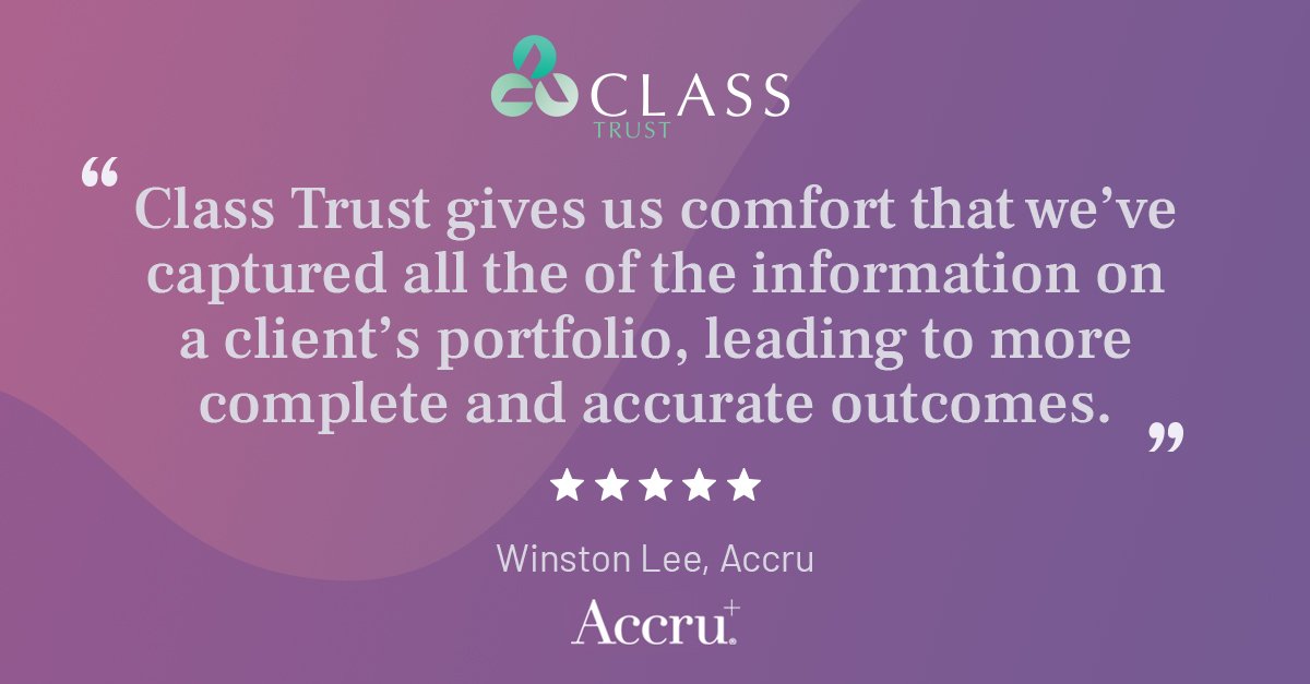 Class_Pty_Ltd's tweet photo. Thank you to Winston Lee from @AccruAustralia. He shares how Class Trust has boosted their #accounting client service levels. Stay head and access up to date information on your clients’ trust #portfolios with Class #Trust. Learn more: https://t.co/tGaDfNLx9H
#classltd #Accru https://t.co/bu14fpHh9V