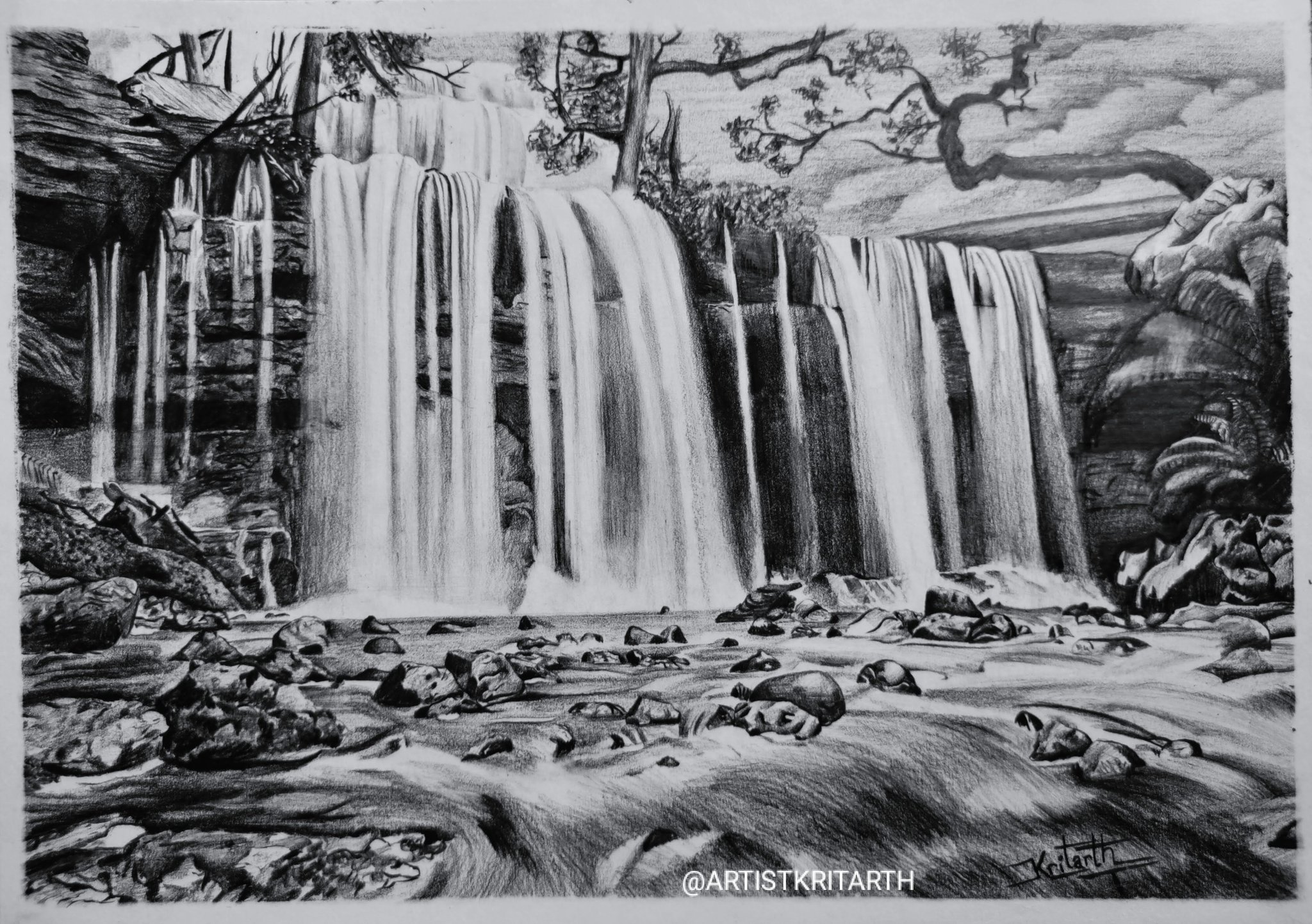 ArtStation - Waterfall (landscape) Pencil Sketch