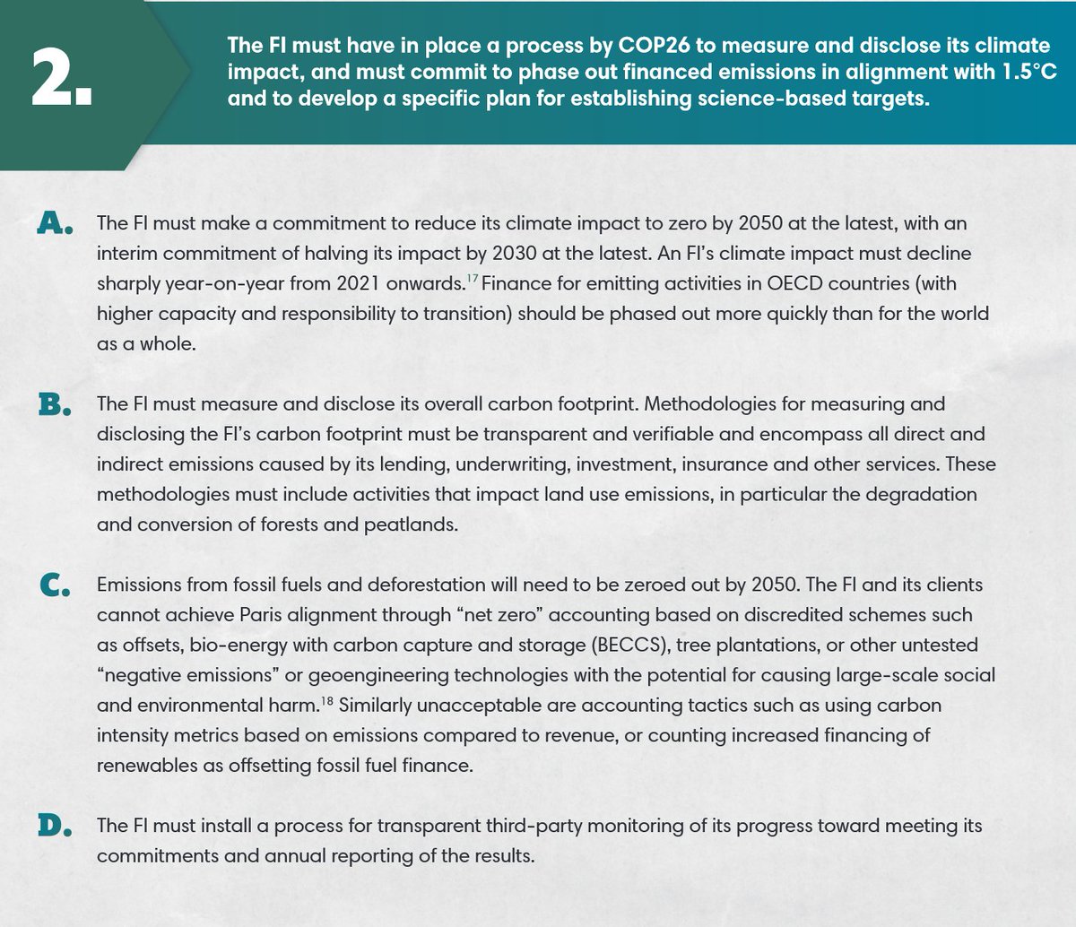 . @RAN also published principles, supported by many NGOs, to set out their expectations. Includes a deadline of COP26 (ie late 2021, probably).  https://www.ran.org/wp-content/uploads/2020/09/RAN_Principles_for_Paris-Aligned_Financial_Institutions.pdf