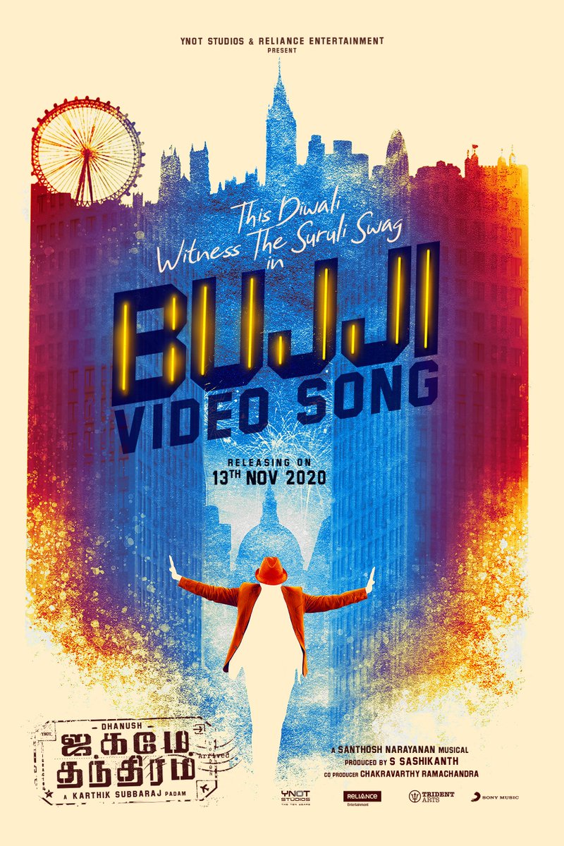Here's a small Diwali treat from team #JT 

Second Single #Bujji 'Video Song' from Friday 13th November... 

This Diwali, Witness the #SuruliSwag 😍

#JagameThandhiram  #JagameTantram 
<a href="/dhanushkraja/">Dhanush</a> <a href="/sash041075/">Sash</a> <a href="/Music_Santhosh/">Santhosh Narayanan</a> <a href="/kshreyaas/">shreyaas krishna</a> <a href="/vivekharshan/">vivekharshan</a> <a href="/Lyricist_Vivek/">Vivek</a>