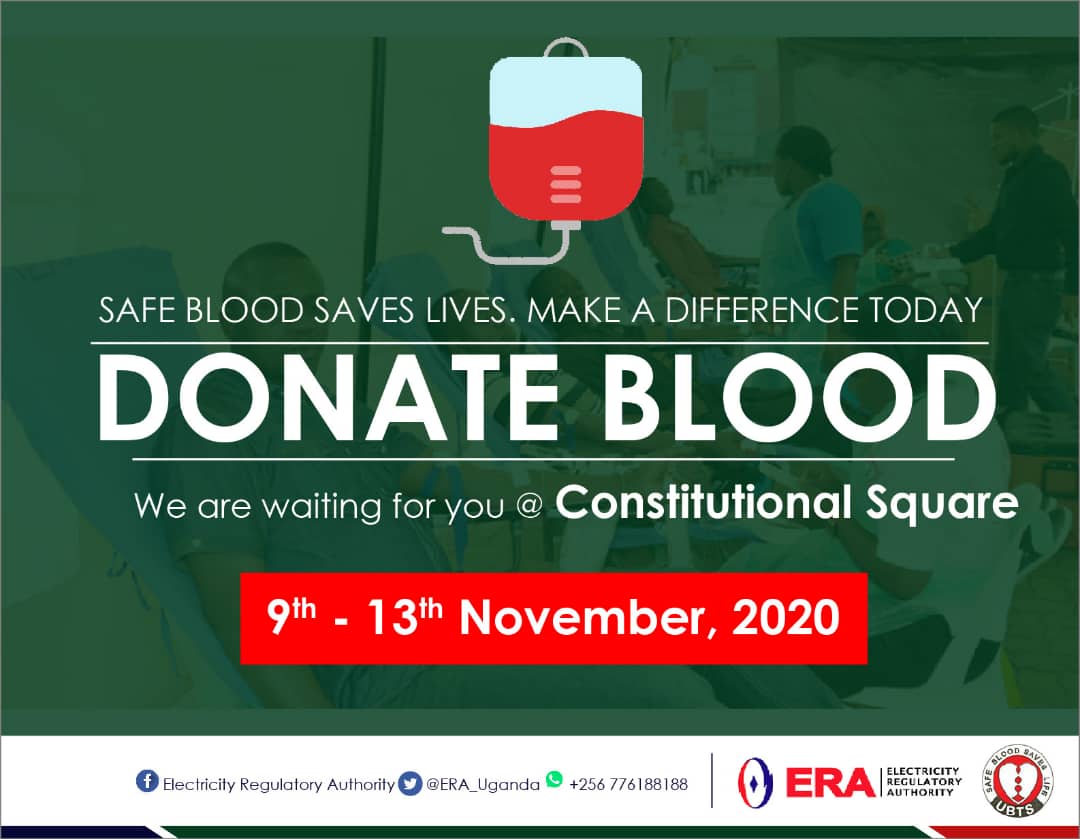 ERA_Uganda's tweet photo. BLOOD DONATION DRIVE

We are waiting for you #ConstitutionalSquare. Come and save lives🙏🙏
@ubtsug1 @UmemeLtd @UEDCLTD @UegclOfficial @Eskomug @uetcl @REA_Uganda @energyministry 

#StaySafeUg
#SustainableElectricitySupply https://t.co/W0s4U1qOEB