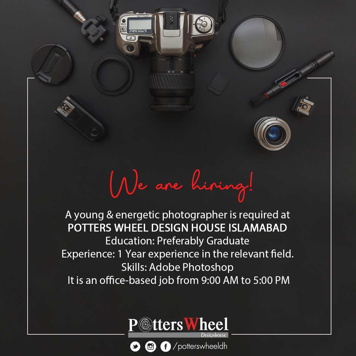 PottersWheelDH's tweet photo. ⚠️Calling out talented photographers of #Islamabad 📸
#Jobs #Urgnet #Hiring https://t.co/9UWTLgzaJ7