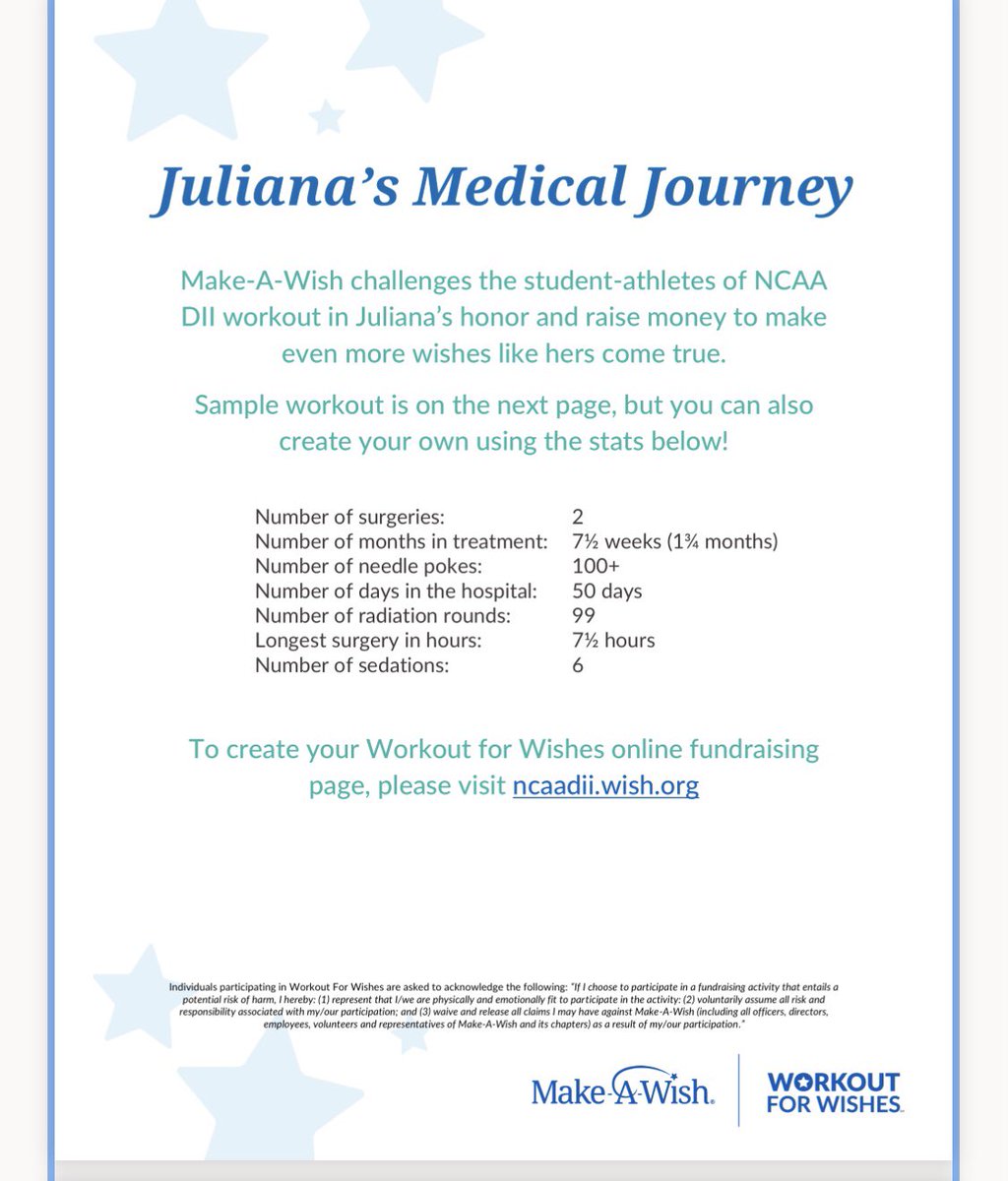 UVAWiseVball's tweet photo. Please consider donating to Make-A-Wish on behalf of our volleyball program. Tomorrow our team will be conducting the workout below in honor of Juliana. This is an incredible organization and we are so excited to participate in this event ❤️

https://t.co/64g5UjcsEE https://t.co/eNQcro1Vdb