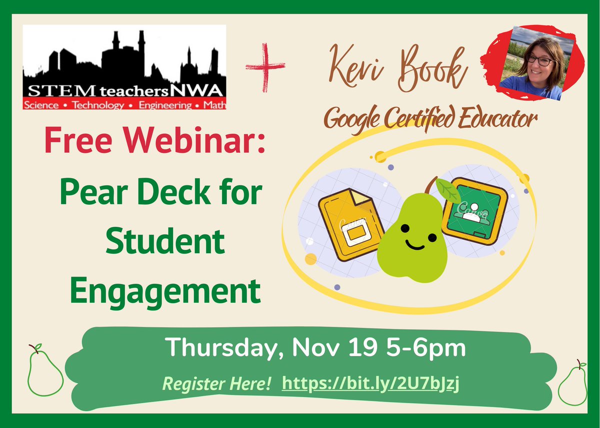 Excited for this Virtual Webinar on Pear Deck with <a href="/stemteachersnwa/">STEMteachersNWA</a> and my good friend <a href="/keribook/">Keri Book</a> presenting! Register here: bit.ly/2U7bJzj