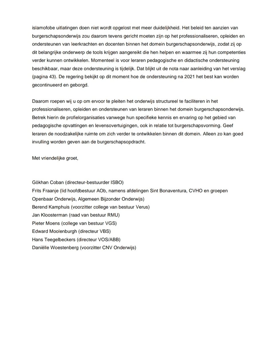 Niet voor niets pleit een brede coalitie van onderwijsorganisaties voor ondersteuning van leraren. De burgerschapsopdracht is vooral een pedagogische opdracht. Daarom vraagt het om een versterking van de positie van de leraar en niet om meer duidelijkheid en handhaving.