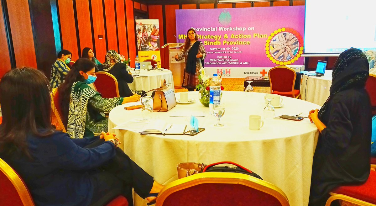 MRKayanii's tweet photo. Ms. Tanya Khan, Chair MHM Working Group #Pakistan opening remarks on MHM Strategy & Action Plan for #Sindh with key messages #breakingTheSilence #Beproud of it and #talk about it.
#Menstural #Hygiene #Management #WASH #WSSCC #AKU #CleanGreenPakistan #SindhGovt #Swiss Red Cross https://t.co/xFGDjDaPGS