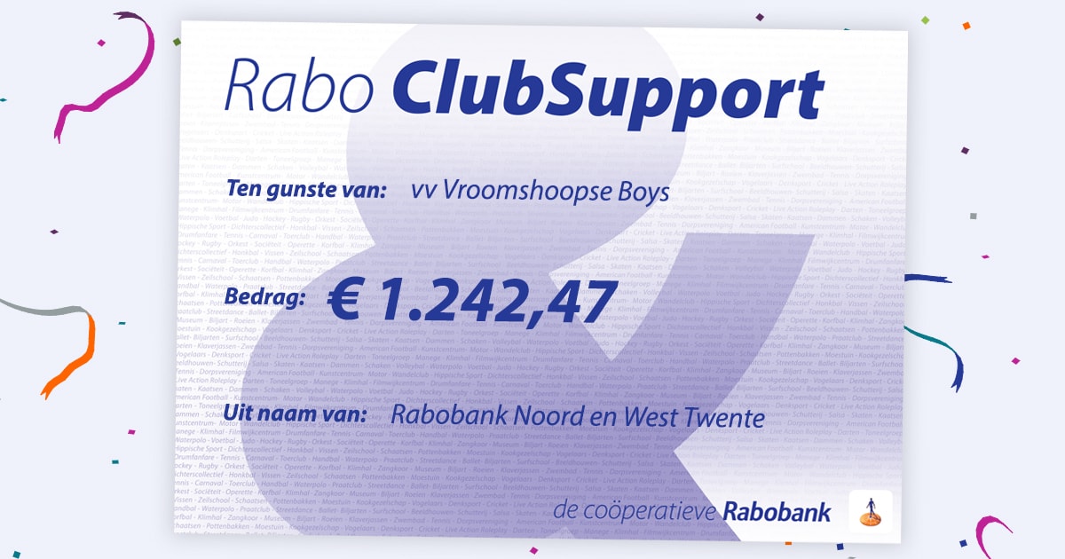 Opbrengst RaboClubsupport - vvvroomshoopseboys.nl/club-nieuws/op…