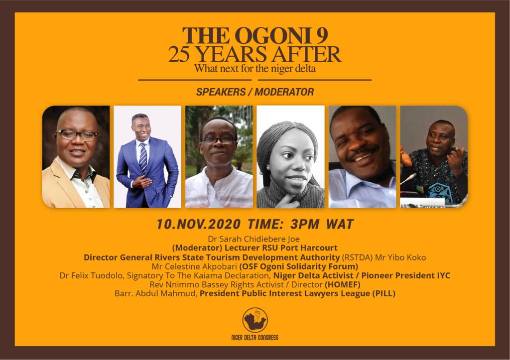 Join the NDC Live on Facebook tomorrow as we remember the Ogoni 9. Time is 3PM WAT.
#RememberSaroWiwa #Ogoni9 

facebook.com/events/3827121…