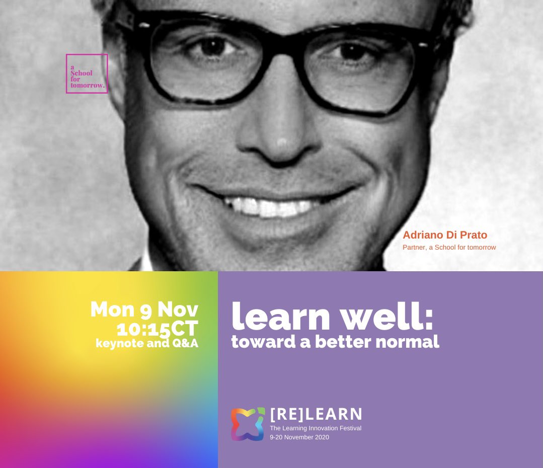 AdrianoDiPrato's tweet image. + Just a final reminder for those attending the #RELEARN2020 | The Learning Innovation Festival that I’ll be “live” from 8:15pm AEST tonight. #OurTimeIsNow #aSft #GameChangers