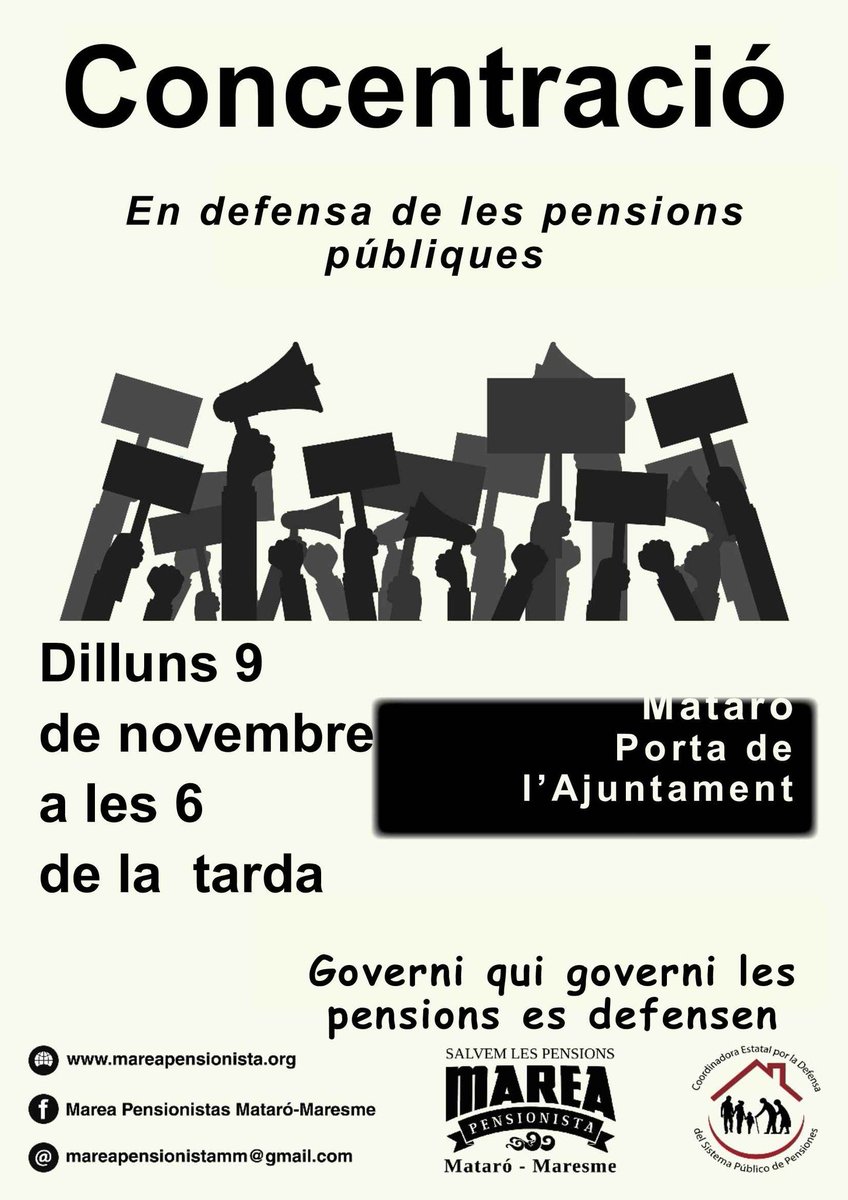 #NoPactoToledo MATARÓ, com cada dilluns 😷 a la porta de l'Ajuntament 👇 <a href="/del_maresme/">Marea Pensionista del Maresme</a>