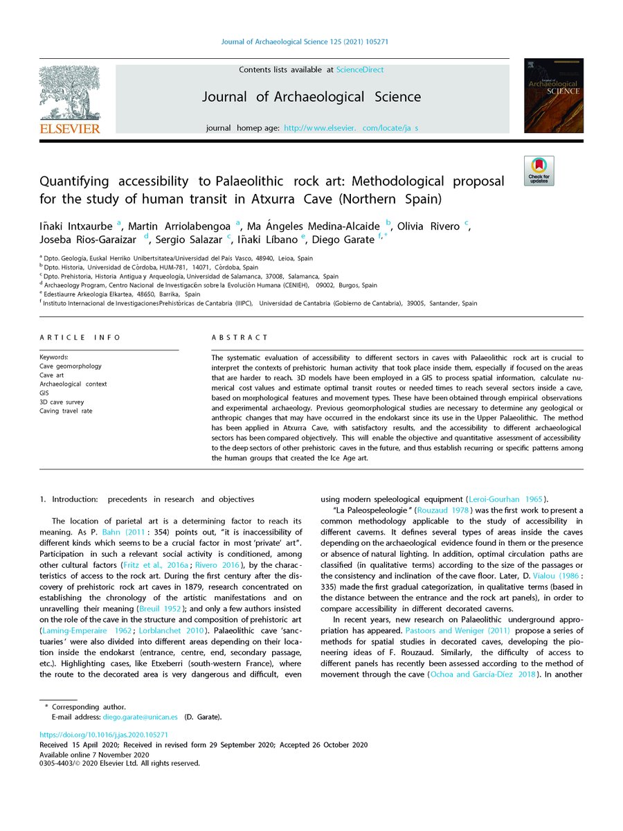 In this new work, 3D models have been employed in a  #GIS to process spatial information, calculate numerical cost values and estimate optimal transit routes or needed times to reach several sectors inside a cave, based on morphological features and movement types.