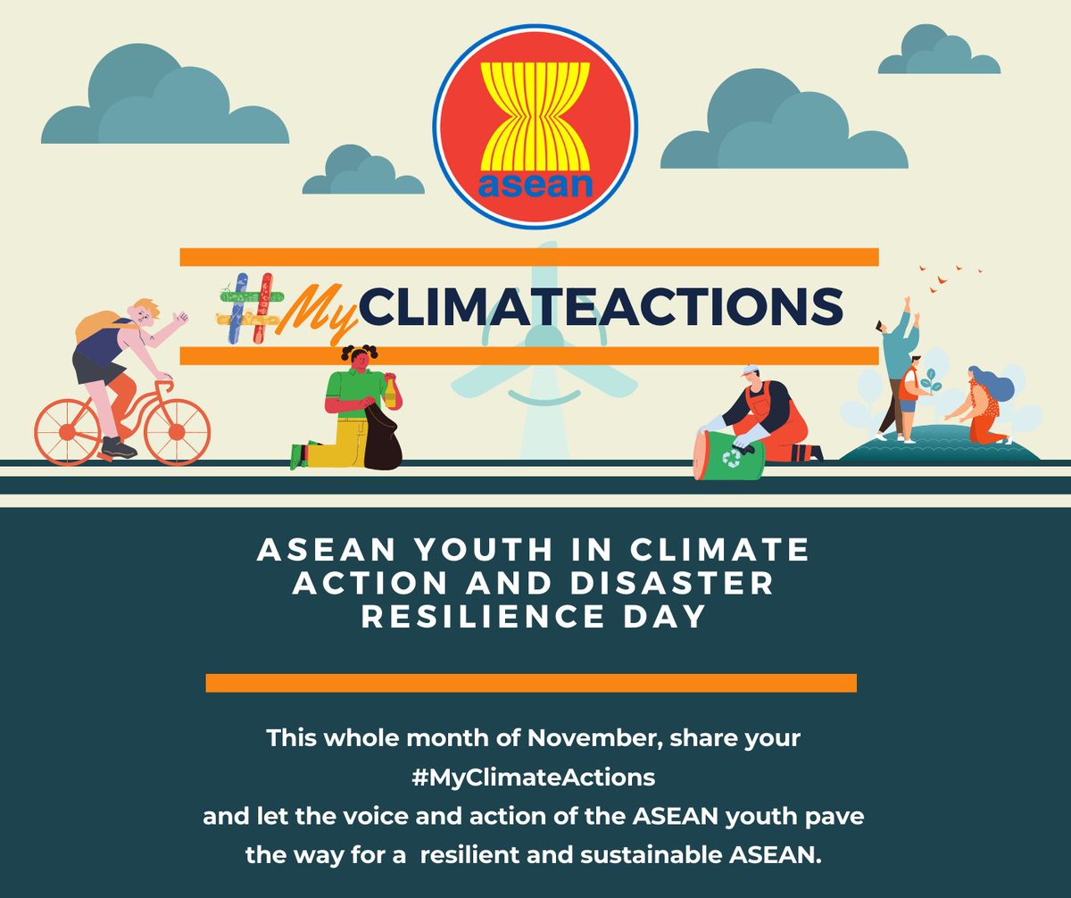 NYCPilipinas's tweet photo. This whole month of November, share your #MyClimateActions and let the voice and action of the ASEAN youth pave the way for a resilient and sustainable ASEAN.
#TakethePledge
#ASEANYouthinClimateActionandDisasterResilience
#NowPH
Download Event Toolkit: https://t.co/mriB5Bbaag https://t.co/sO7MT676oB