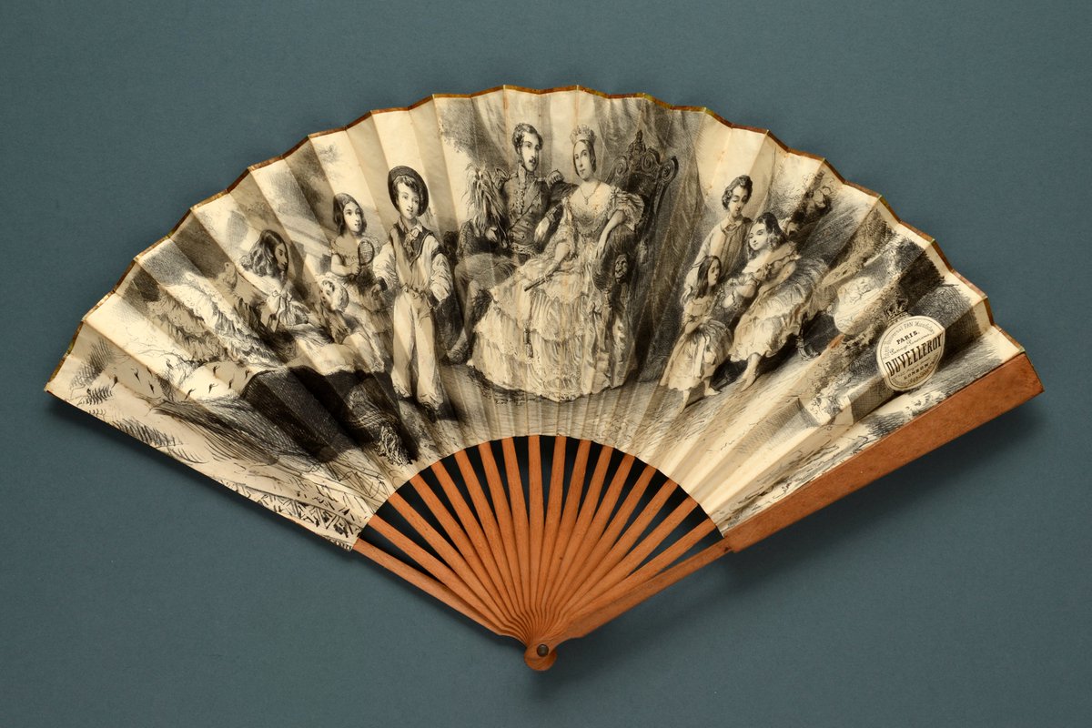Day 104 of #MuseumsUnlocked and from our collections, a fan by Duvelleroy (Jean-Pierre), ca. 1849. The leaf is printed with an adaptation of Winterhalter's famous painting of Queen #Victoria, Prince Albert &amp; children. #queenvictoria #victorian #royalty #royalsouvenir #handfan