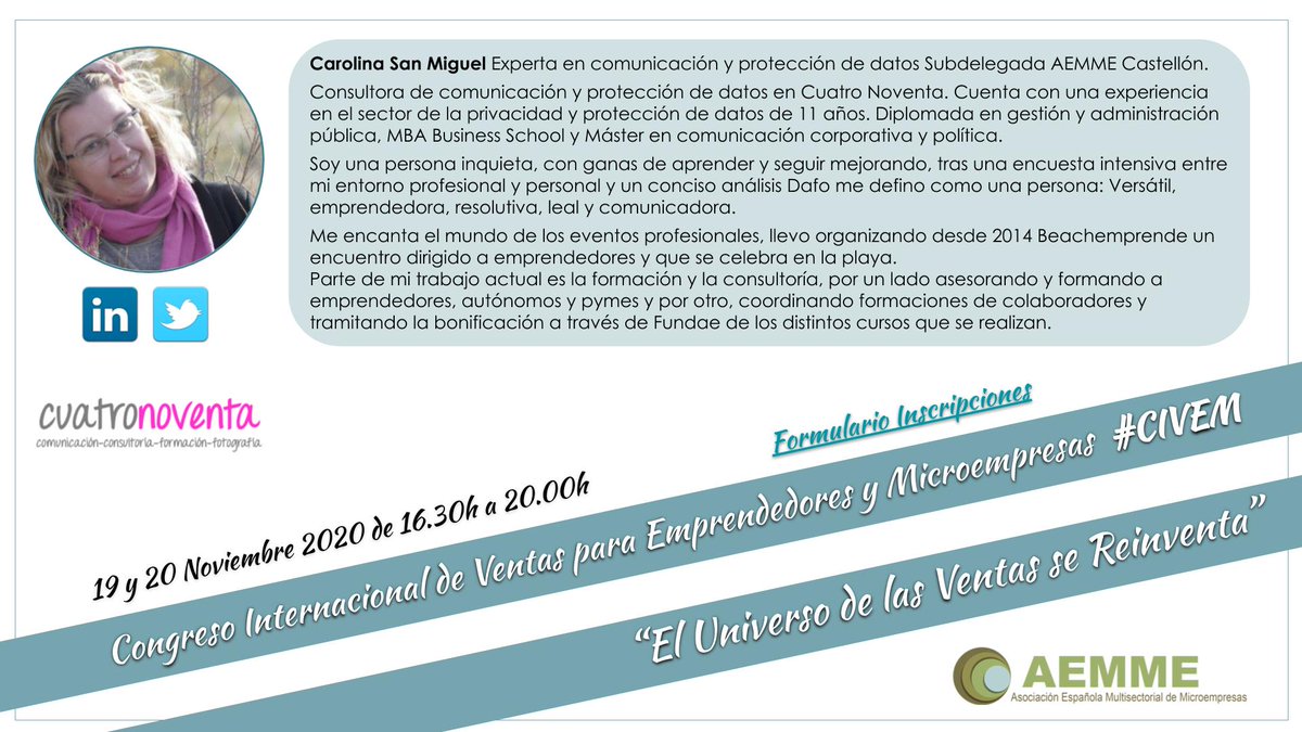 microempresas's tweet photo. “El Congreso Internacional más relevante sobre el Universo de las Ventas” #CIVEM, contará con 13 PONENTES mujeres y hombres, profesionales expertos en el desarrollo de las ventas.

INSCRIPCIONES
https://t.co/eRUrH4uBtp

#AEMME #Microempresas #emprendedores #pymes #autonomos https://t.co/61lkj7Bi55