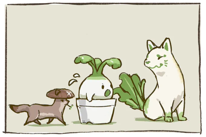 急げ〜?

ぽん吉さん(@PonkichiM )のお野菜妖精さんのダイコンとシイタチ描かせていただきました!?
 #マンドレイクコレクション 