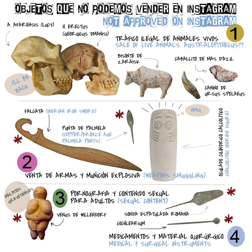 paleotwit's tweet image. Es sabido que las RRSS aplican normas para controlar los contenidos de los usuarios. Instagram p.e, no permite la venta ilegal de animales vivos, el tráfico de armas o el contenido sexual para adultos. Tiene sentido ¿Verdad? Pero ¿Desde cuándo un H.erectus es un animal vivo?