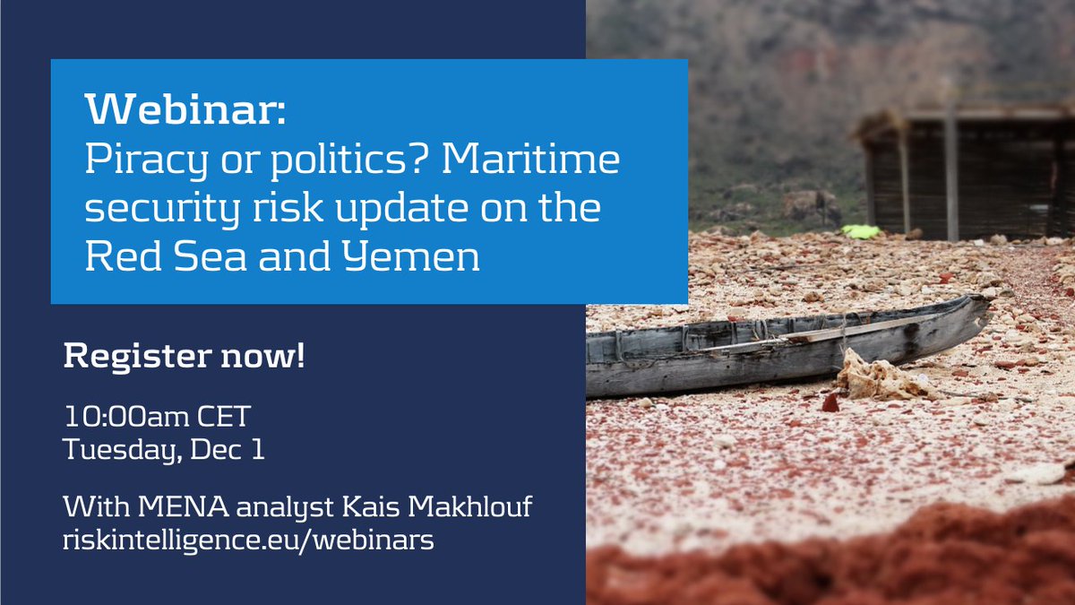 The region’s fragmented politics, along with its strategic location further complicate long term planning. Sign up for analyst Kais Makhlouf’s in-depth  #webinar on the  #marsec situation in the  #middleeast on Nov 17 at 10:00 CET:  https://www.riskintelligence.eu/webinars  6/6