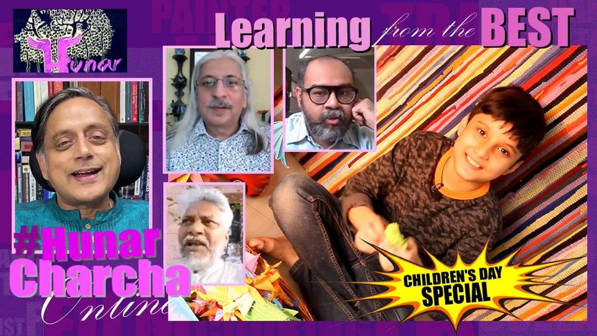 saharzaman's tweet image. This #ChildrensDay will be special on #HunarCharcha. A young child anchor will talk about #tharoorosaurus, #origami, #storytelling and #conservation of water. Engaging conversations with @ShashiTharoor @ankonmitra @watermanofindia &amp;amp; @SanjoyRoyTWA .
PLS FOLLOW @Hunar_TV FOR MORE