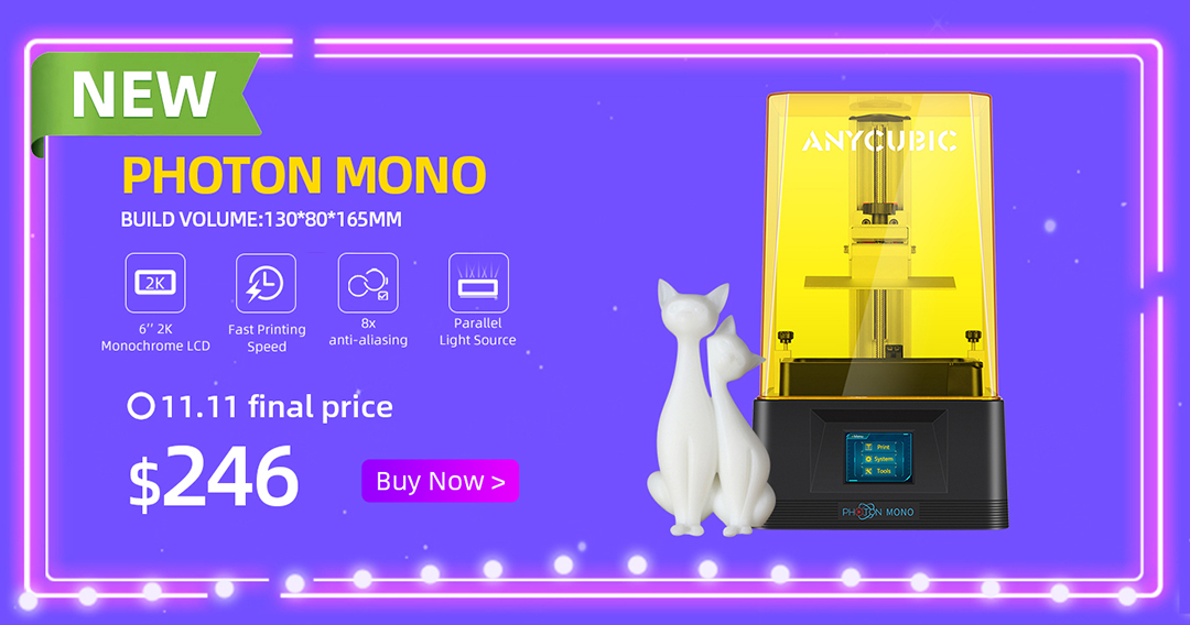 ♦️11.11 X ANYCUBIC  ♦️ Global Shopping Carnival ♦️
2 days to go👯👯
Get yours 11.11 amazing discount here👉s.click.aliexpress.com/e/_bXeKT0x
🥳🥳
#anycubic #photonmonox  #photons #3dprinter #3dprinting #3dprint #aliexpress1111 #resin #resin3dprinter #washandcure #aliexpress