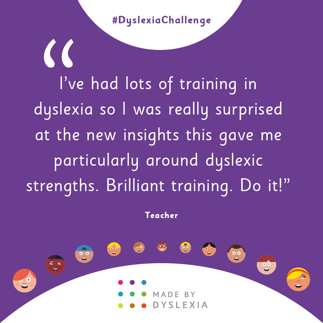 MadeByDyslexia's tweet photo. ❓Think you understand dyslexia? Think again. Our free training helps even the most experienced and dedicated teachers to see dyslexia differently. Take the training here 👉 https://t.co/m8wgTagujb #DyslexiaAwareness #DyslexiaChallenge https://t.co/8MN7tWXBVt