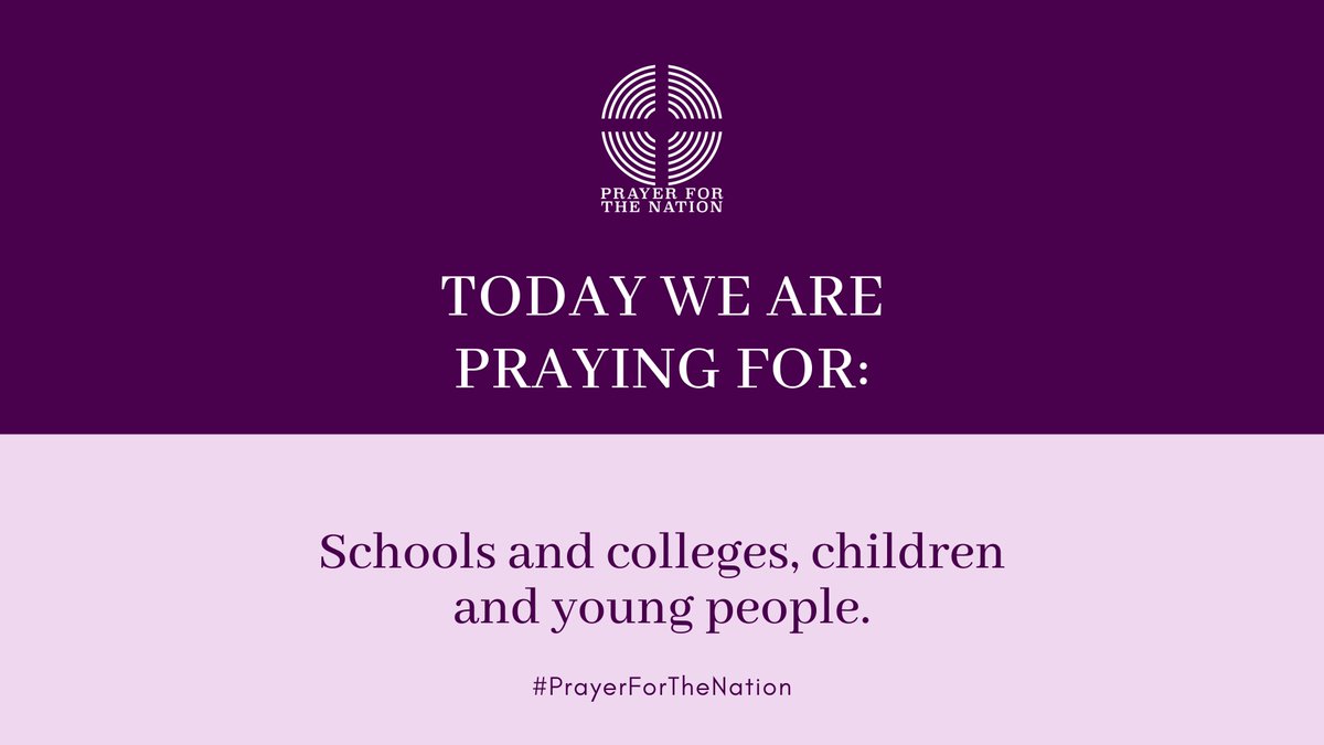 Today we are praying for children and young people, schools and colleges as they begin this new week.

Join us at 6pm this evening for the collective moment of prayer:
bit.ly/34VThQl
 
#PrayerForTheNation