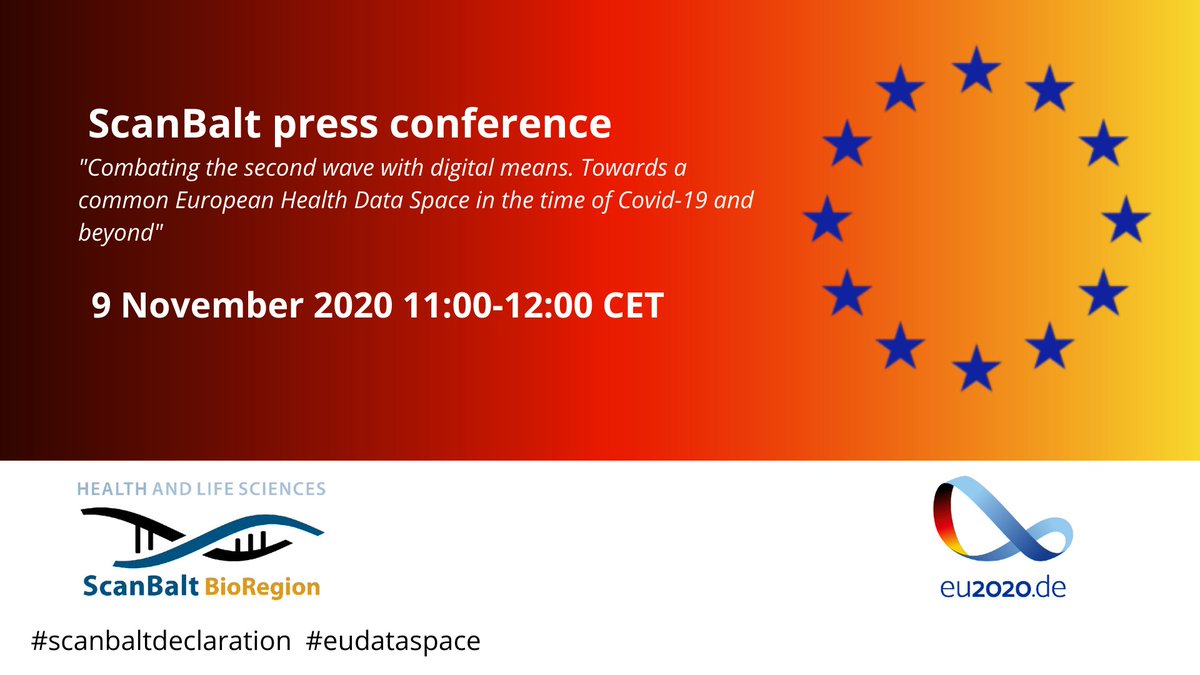 EuropaBio's tweet image. Tune in for the @ScanBalt press conference on the declaration “Towards a European Common Dataspace in Health in the Time of #COVID19” - #EU biotech clusters come together to present their vision to @EU2020DE-  Register and follow live here: ow.ly/wucQ50CdyFw #eudataspace
