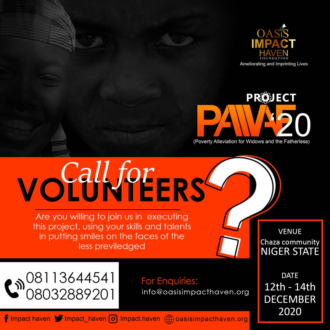 ImpactHavenNig's tweet photo. #ImpactHaven #PAWAFProject2020
You can be part of #PAWAFProject2020 by Volunteering, Supporting the project with needed items or Cash transfer with whatever amount👌
You can also support the Project with your prayers..Let's put smile on the faces of Chaza Community! 
#ImpactHaven https://t.co/F6hq2TiVk7