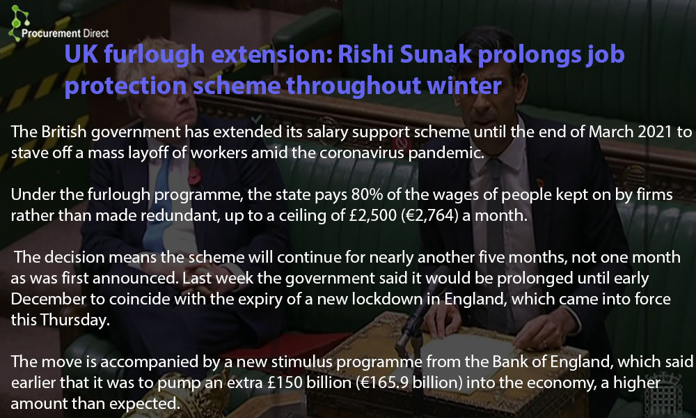 Procurement_Dir's tweet photo. UK furlough extension: Rishi Sunak prolongs job protection scheme throughout winter

#coronavirus #rishisunak #pdl #nexusseries https://t.co/VwPfSJicEi