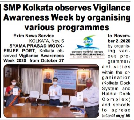 SMPort_Kolkata's tweet photo. The Valedictory programme of observance of the #vigilanceweek2020 was held on 2.11.2020 @SMPort_Kolkata Head Office. Shri @ivinitk Chairman, SMP, Kol presided over the function and gave keynote address stressing on @CVCIndia directives.
@shipmin_india
@PIB_ShipMin
@Indportsassn https://t.co/E4jpbgl5fA