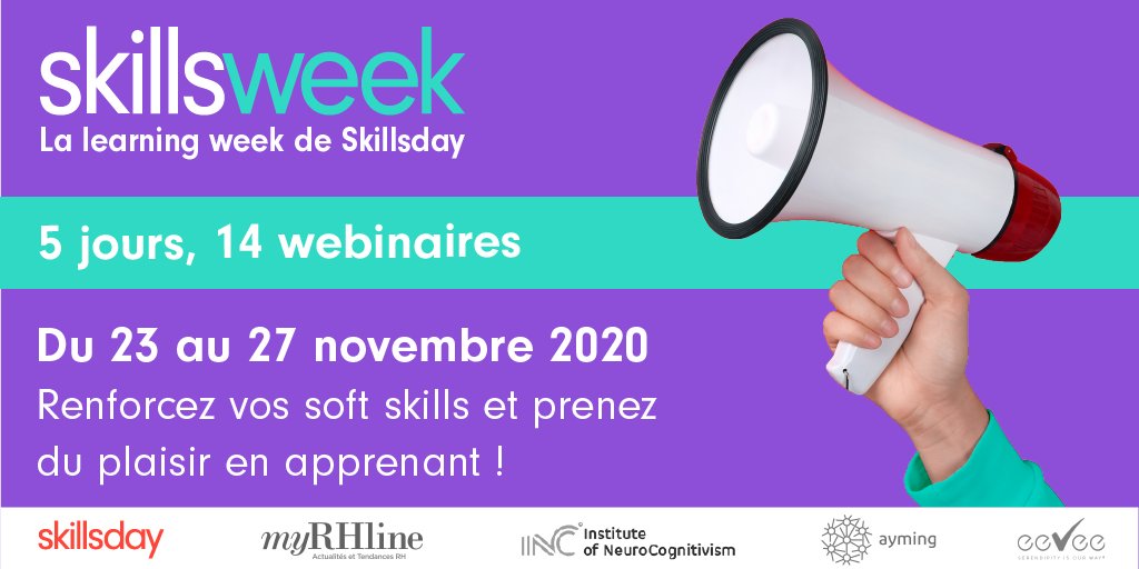 🍾 Skillsday lance sa première Learning Week du 23 au 27 novembre ! Une semaine de #webinaires ouverts à tous pour développer ses #SoftSkills et apprendre ! Toutes les infos ici 👉 tk2fs8q2.sibpages.com