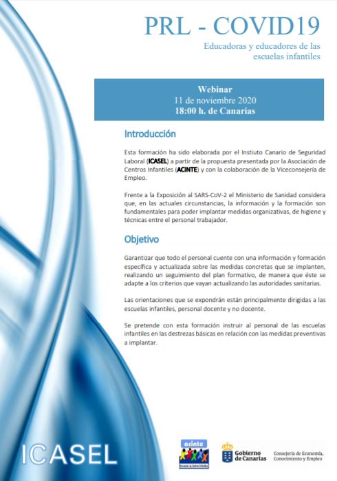 ICASELcanarias's tweet photo. #PRL - Recuerda 11 de noviembre 18:00 h. Canarias Webinar #ICASEL, Asociación de Centros Infantiles y Viceconsejería Empleo.
Dirigida al personal de las #Escuelas #Infatiles
https://t.co/L3fmfSN2JH
ID de seminario web: 82191738143
Más información:
👇
https://t.co/3S7qZNnsY8 https://t.co/kBOv5uoaOm