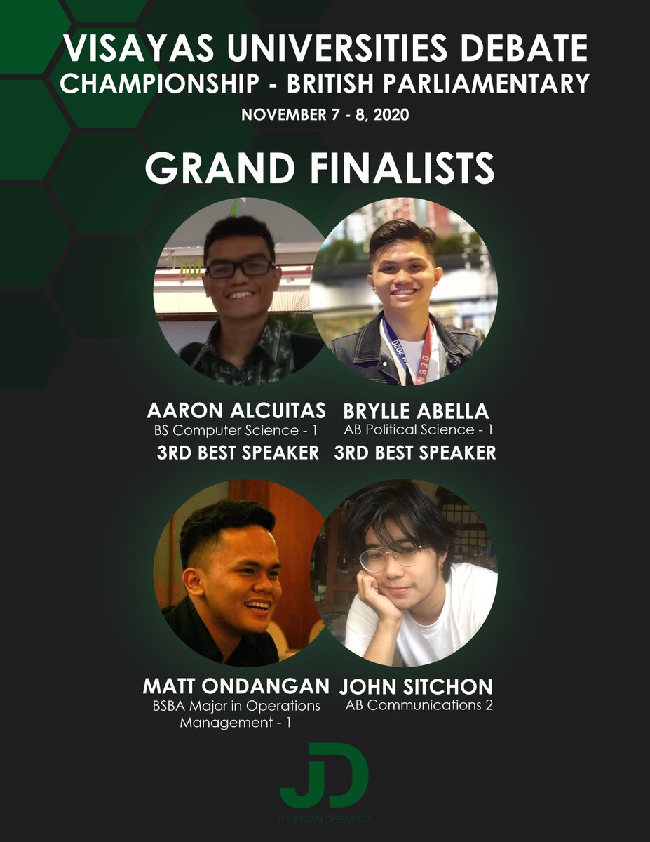 usjrdebate's tweet photo. The Josenian Debatista congratulates its contingent to the 6th Visayas Universities Debate Championship-British Parliamentary for successfully defending the championship for 5 consecutive years. VUDC-BP was hosted by UP Cebu on November 7-8, 2020 via Discord. (1) https://t.co/AfSNVPGD60