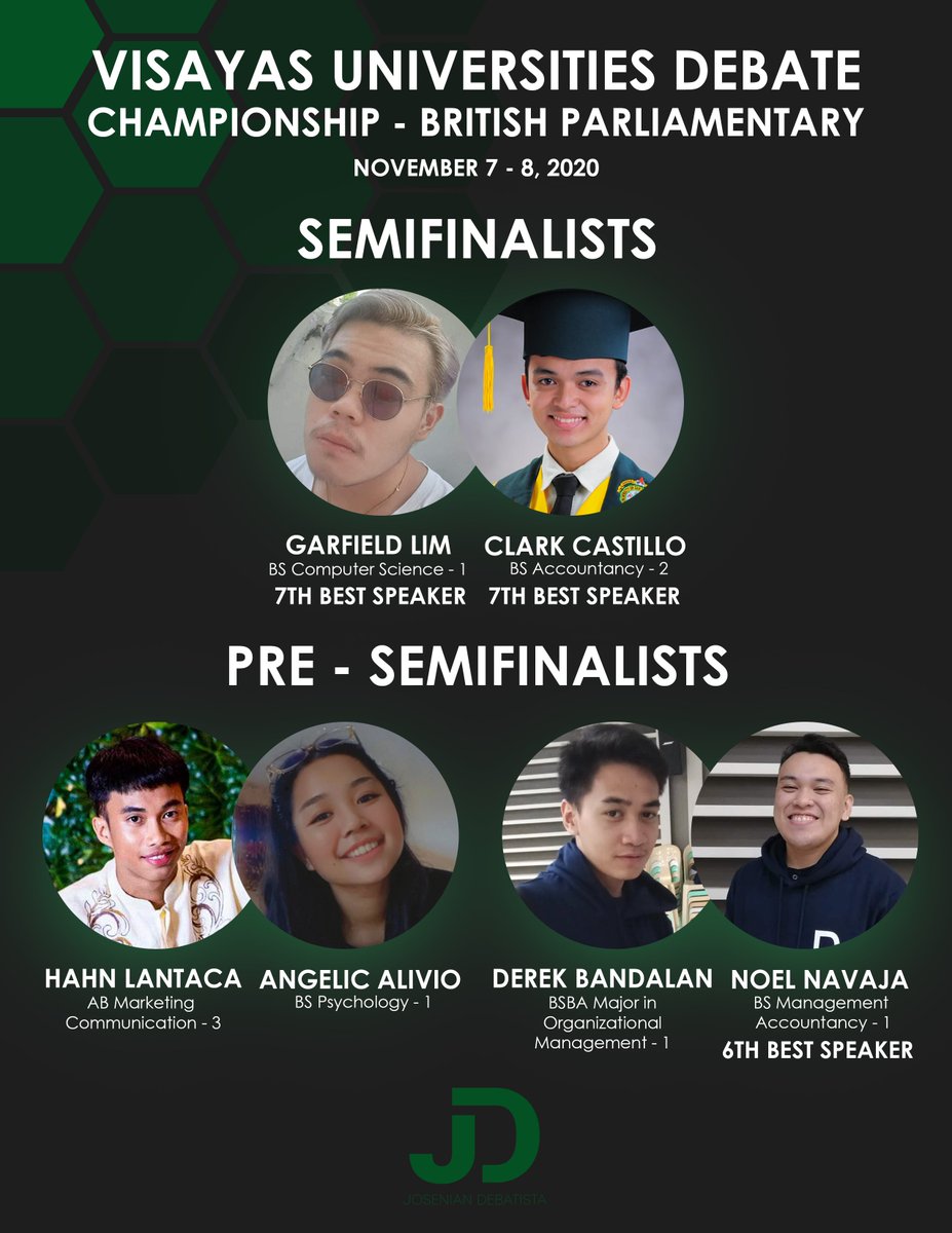 usjrdebate's tweet photo. The Josenian Debatista congratulates its contingent to the 6th Visayas Universities Debate Championship-British Parliamentary for successfully defending the championship for 5 consecutive years. VUDC-BP was hosted by UP Cebu on November 7-8, 2020 via Discord. (1) https://t.co/AfSNVPGD60