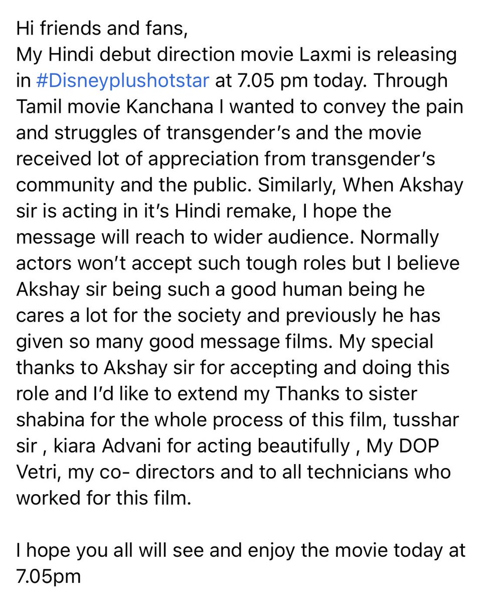 offl_Lawrence's tweet photo. My special thanks to Akshay sir 🙏🏼 

@akshaykumar @advani_kiara @Shabinaa_Ent @tusshkapoor @DisneyplusHSVIP https://t.co/WJfwRmsY8u