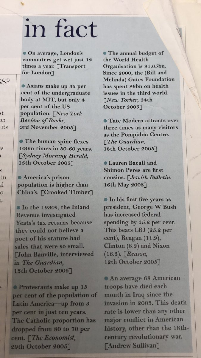 December 2005.Lauren Bacall & Shimon Peres - cousinsProtestantism on the rise in LatAmYeats was investigated by the revenue because they couldn’t believe his sales were so lowTate Modern - inexplicably popular