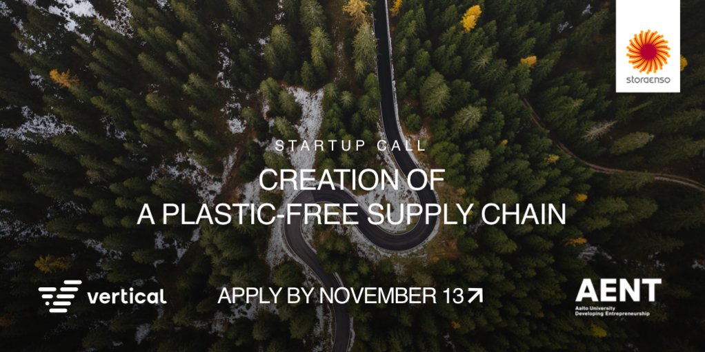 storaenso's tweet photo. Last chance to apply to the Accelerator Program on the Creation of a Plastic-free Supply Chain! Selected #startups will work with Stora Enso employees and receive coaching from a member of our Group Leadership Team. Apply now: https://t.co/0DXPo46JWy @VerticalVC @AaltoENT https://t.co/2NYlGlA9Oh