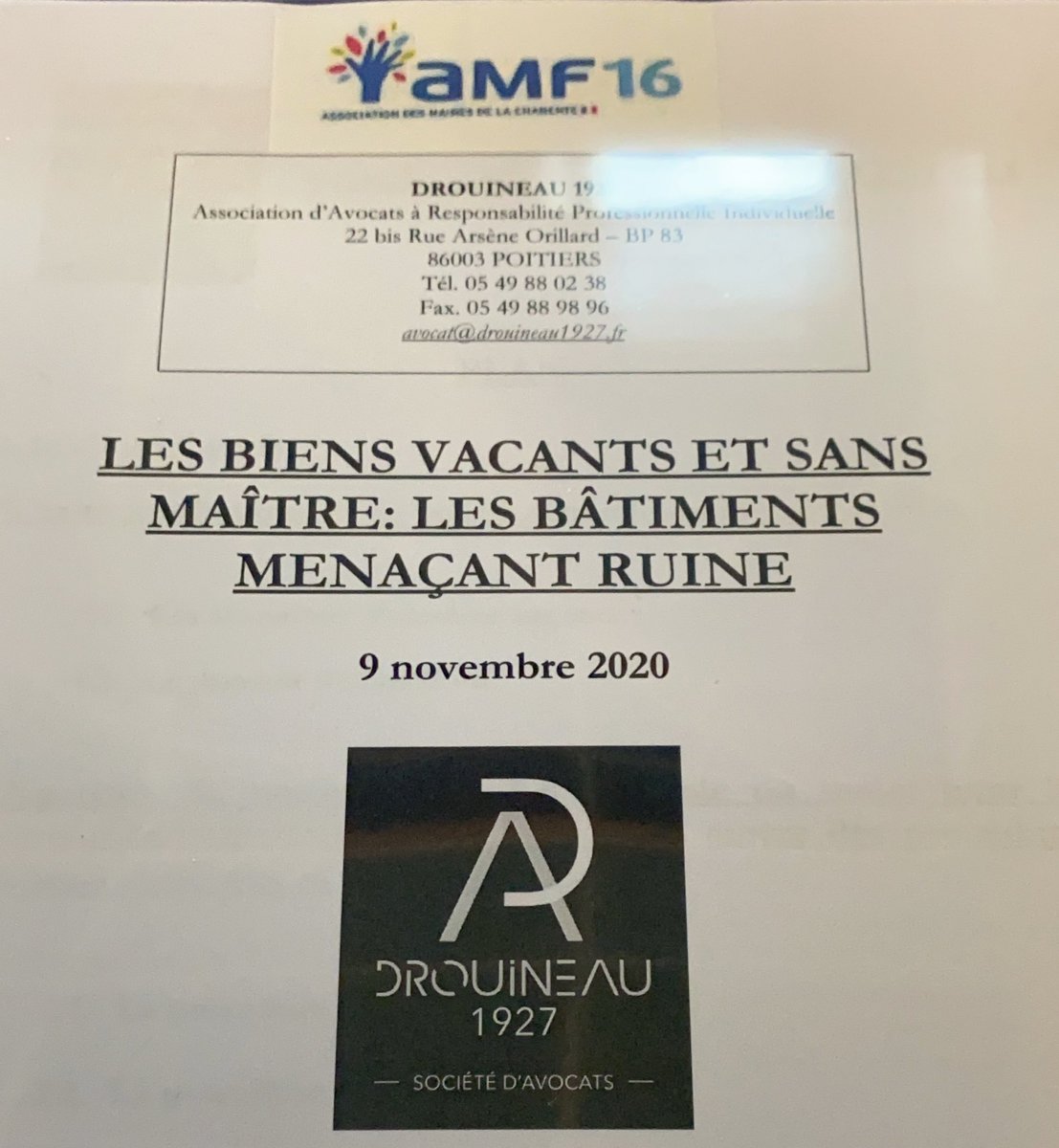 BrillanceauMat1's tweet photo. Formation du jour organisée par l’#amf16
« Les biens vacants et sans maître : les bâtiments menaçant ruine » https://t.co/Ef0en7E3ug